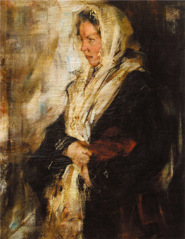 尼古拉·费欣(Nicolai Fechin)高清作品-Портрет девушки (Внаем) (1900-е до 1908)