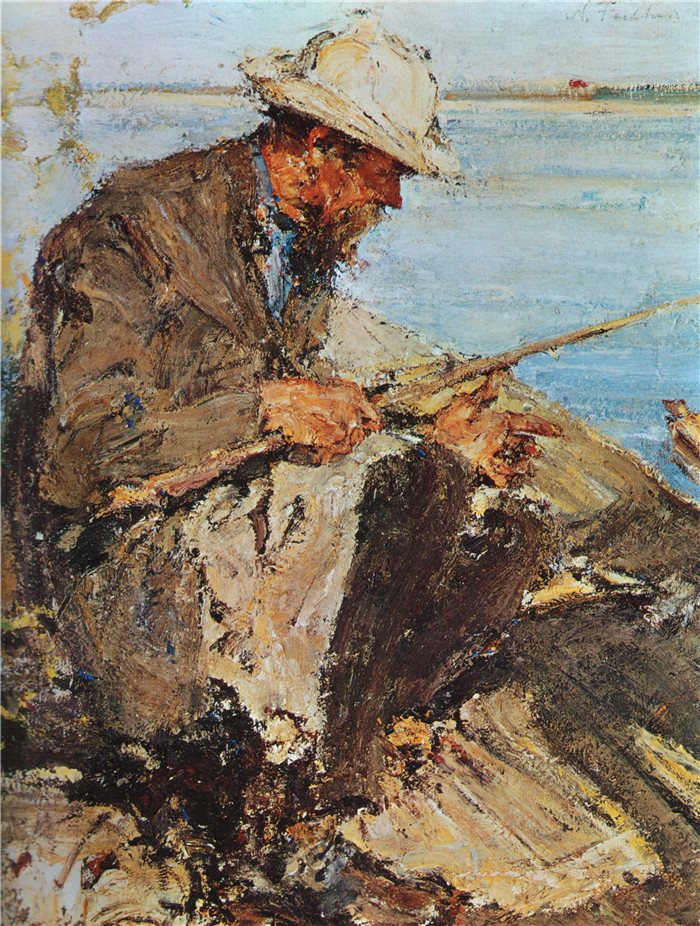 尼古拉·费欣(Nicolai Fechin)高清作品-Отец на рыбалке. Этюд (1913)