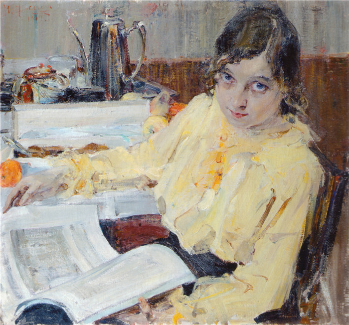 尼古拉·费欣(Nicolai Fechin)高清作品-Портрет М.В.Евлампиевой (1914)