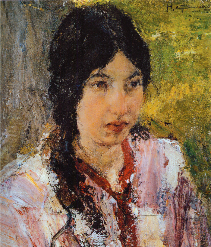 尼古拉·费欣(Nicolai Fechin)高清作品-Портрет М.Г.Медведевой (1912)