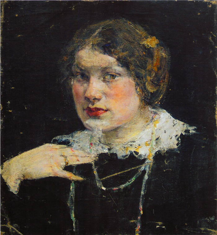 尼古拉·费欣(Nicolai Fechin)高清作品-Портрет девушки (Екатерина Антропова) (1910-е)