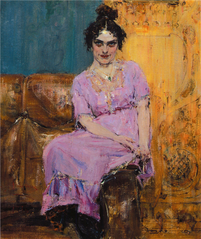 尼古拉·费欣(Nicolai Fechin)高清作品-Портрет Е.Ф.Ошустович (1916)