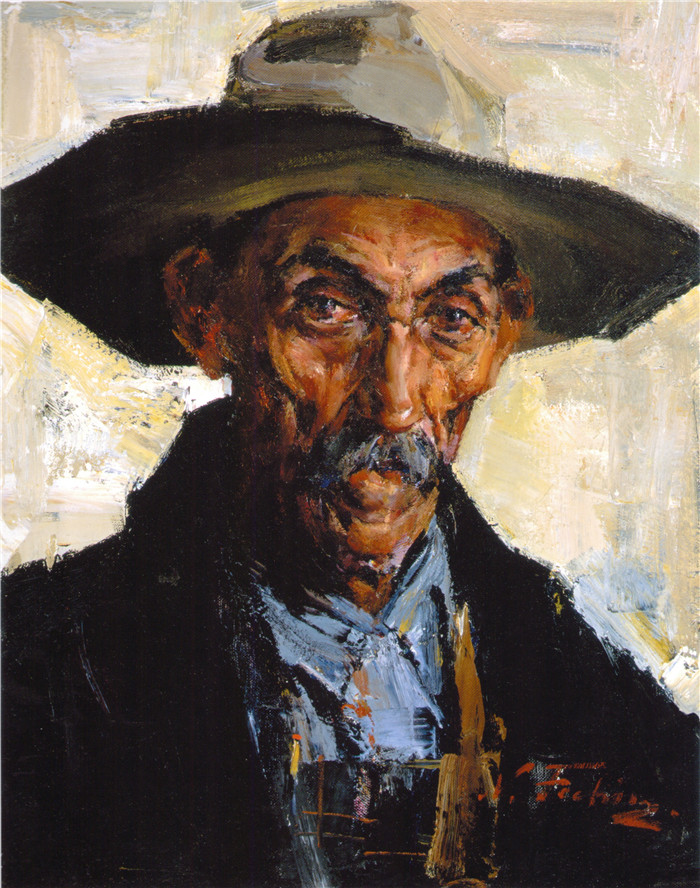 尼古拉·费欣(Nicolai Fechin)高清作品-戴帽子的老人