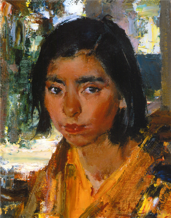 尼古拉·费欣(Nicolai Fechin)高清作品-棕色女孩肖像