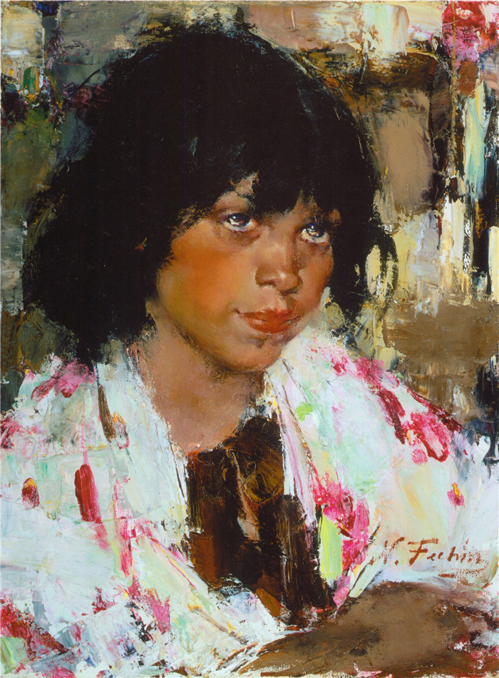 尼古拉·费欣(Nicolai Fechin)高清作品-女孩肖像油画