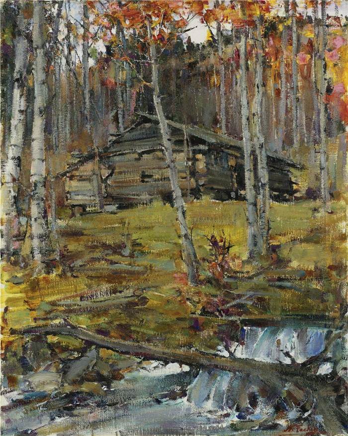 尼古拉·费欣(Nicolai Fechin)高清作品-森林里的小溪