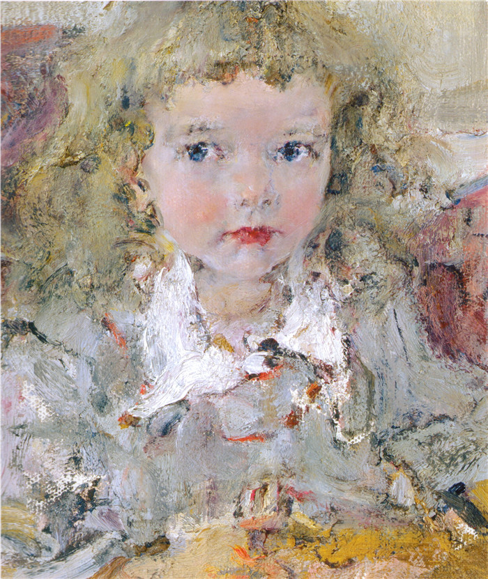 尼古拉·费欣(Nicolai Fechin)高清作品-可爱小女孩头像 (1919)