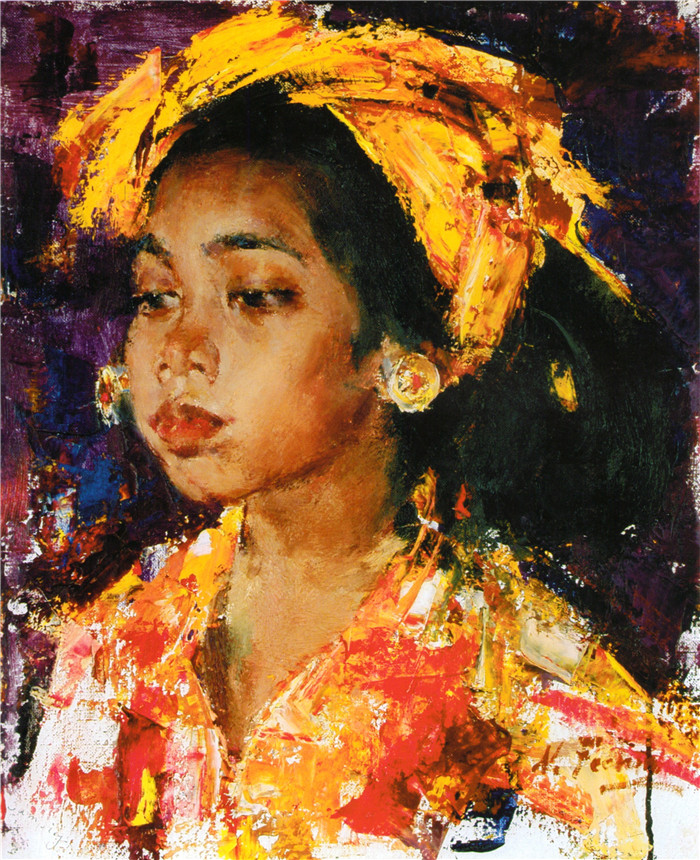 尼古拉·费欣(Nicolai Fechin)高清作品-黑人小女孩肖像油画(1938)