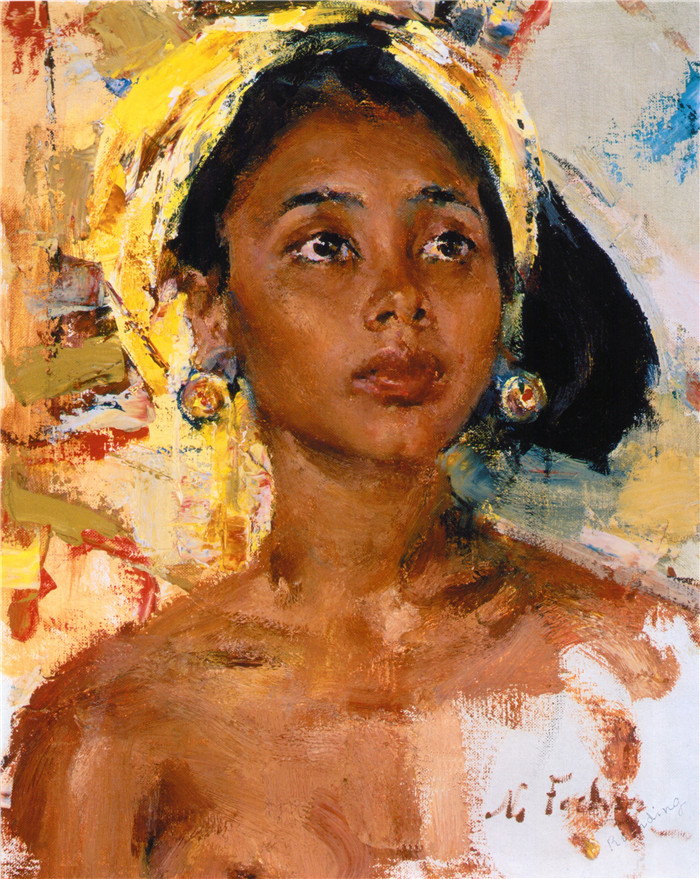 尼古拉·费欣(Nicolai Fechin)高清作品-非洲女孩头像