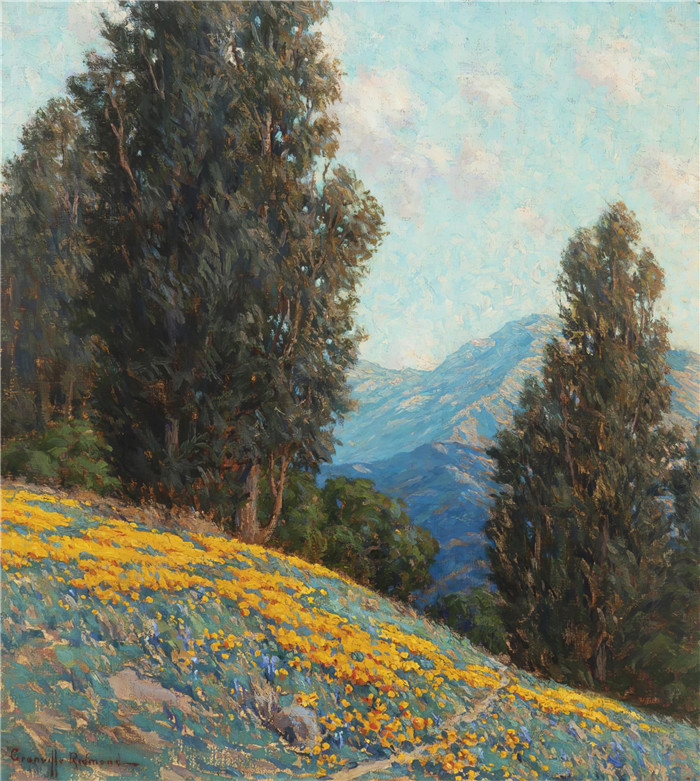 格兰维尔·雷德蒙德(Granville Redmond)高清作品-罂粟花和羽扇豆风景画