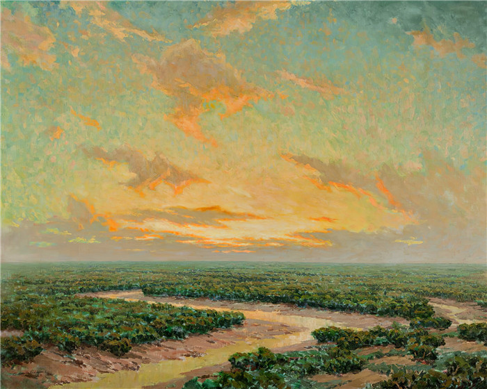 格兰维尔·雷德蒙德（Granville Redmond）高清作品-金色天空下的沼泽
