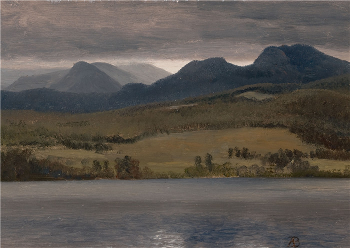 阿尔伯特·比尔施塔特（Albert Bierstadt）高清油画-湖面日落