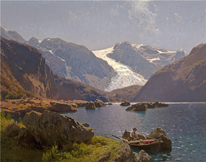 阿尔伯特·比尔施塔特（Albert Bierstadt）高清油画-湖泊山景