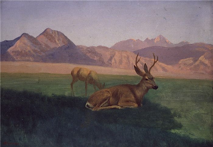 阿尔伯特·比尔施塔特（Albert Bierstadt）高清油画-山羊风景