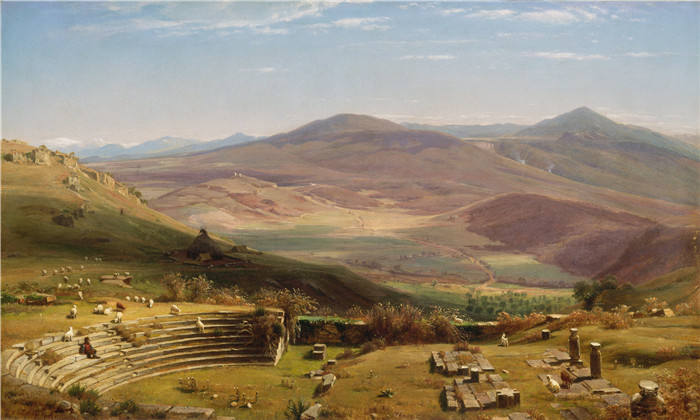 阿尔伯特·比尔施塔特（Albert Bierstadt）高清油画-牛羊与山林