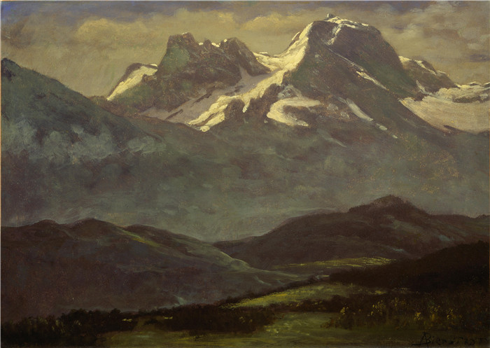 阿尔伯特·比尔施塔特（Albert Bierstadt）高清油画-夏季山顶上的雪