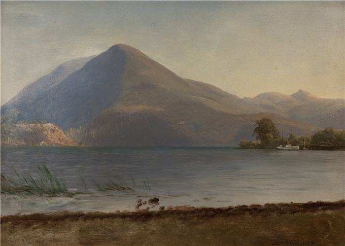 阿尔伯特·比尔施塔特(Albert Bierstadt)高清油画-河流高山景色