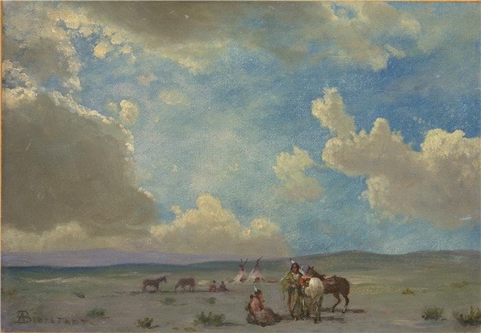 阿尔伯特·比尔施塔特（Albert Bierstadt）高清油画-印第安人营地