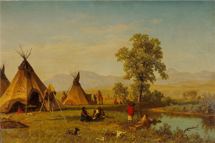 阿尔伯特·比尔施塔特(Albert Bierstadt)高清油画-印第安人的房子