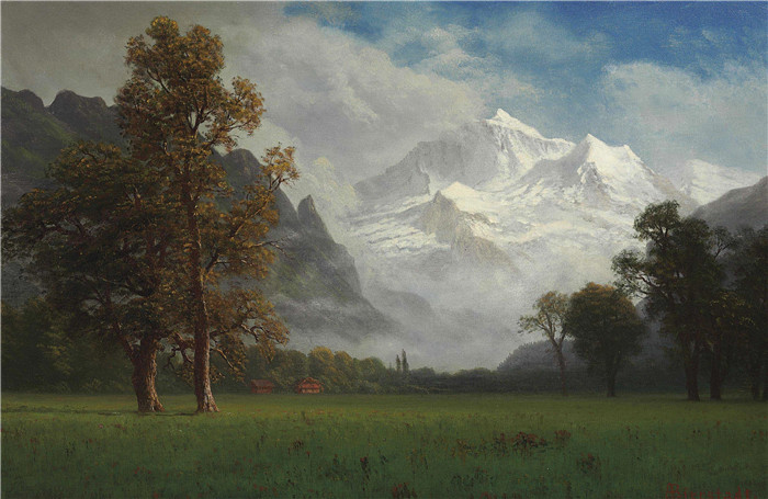 阿尔伯特·比尔施塔特（Albert Bierstadt）高清油画-雪山草地