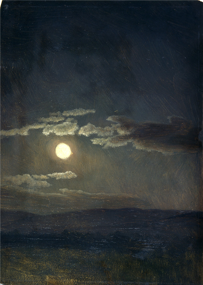阿尔伯特·比尔施塔特（Albert Bierstadt）高清油画-月光下