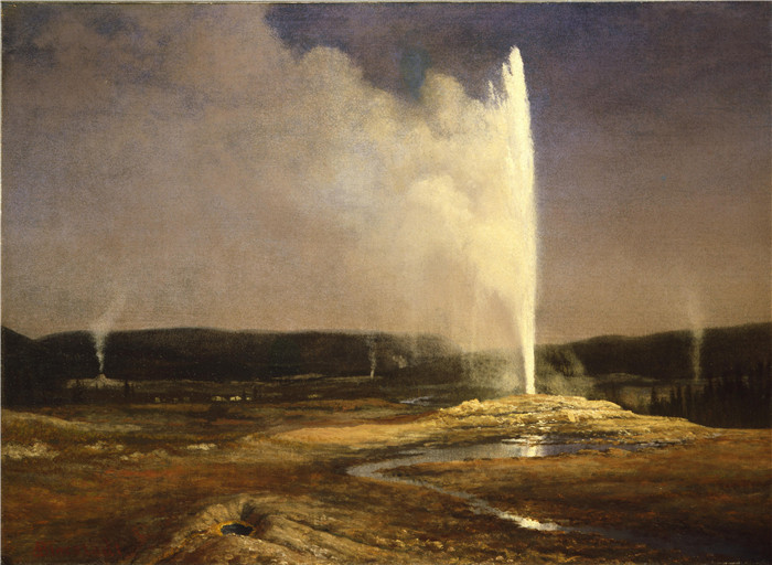阿尔伯特·比尔施塔特（Albert Bierstadt）高清油画-黄石公园的间歇泉
