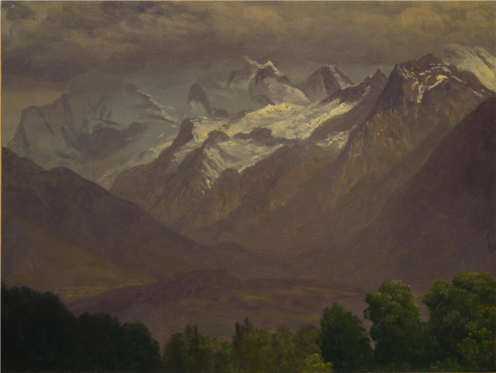 阿尔伯特·比尔施塔特（Albert Bierstadt）高清油画-在高山上