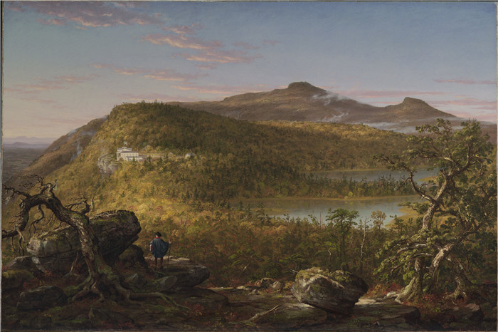 阿尔伯特·比尔施塔特（Albert Bierstadt）高清油画-山林与房子