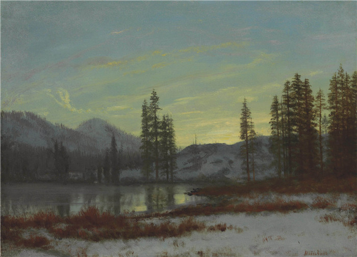 阿尔伯特·比尔施塔特（Albert Bierstadt）高清油画-湖泊山林