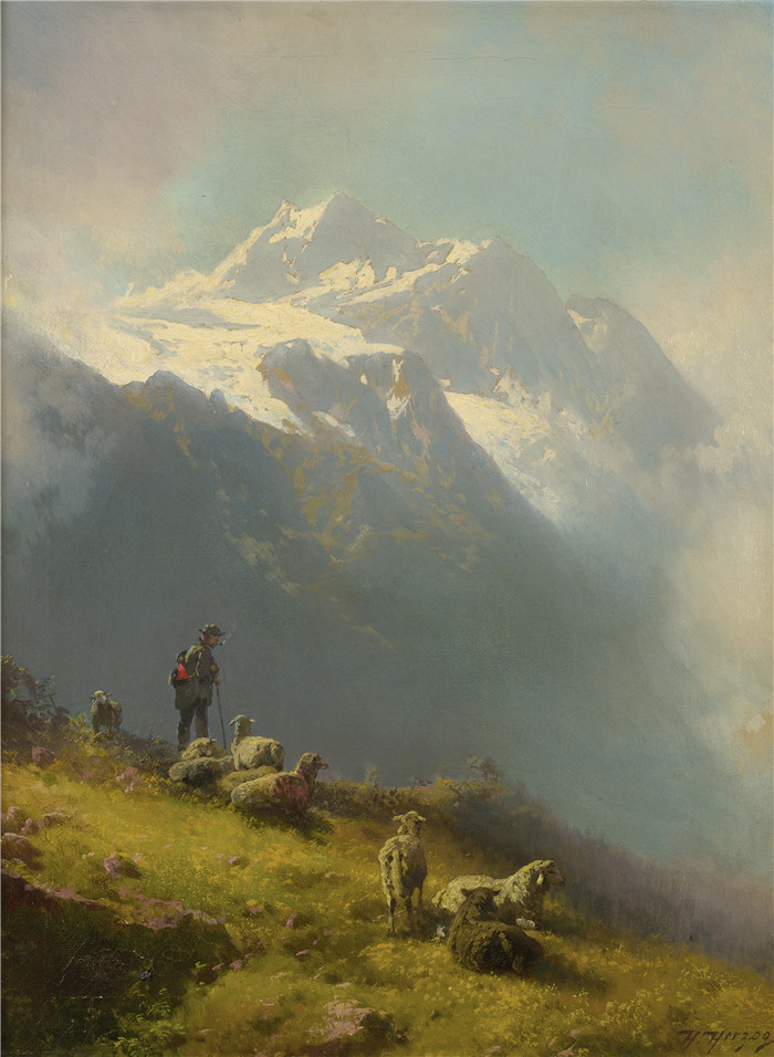 阿尔伯特·比尔施塔特（Albert Bierstadt）高清油画-牧羊