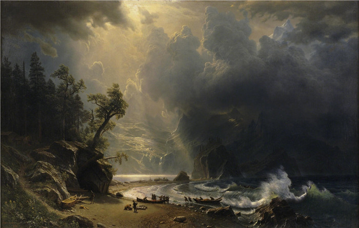 阿尔伯特·比尔施塔特(Albert Bierstadt)高清油画-太平洋海岸的普吉特湾