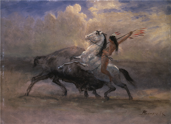 阿尔伯特·比尔施塔特（Albert Bierstadt）高清油画-最后的水牛