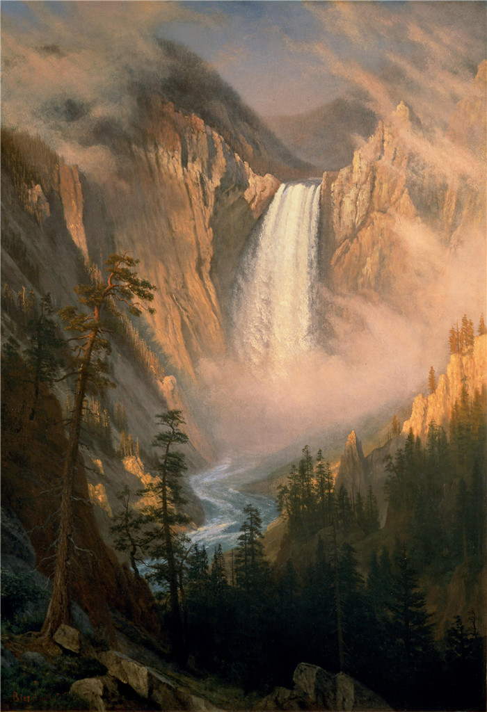 阿尔伯特·比尔施塔特（Albert Bierstadt）高清油画-黄石瀑布