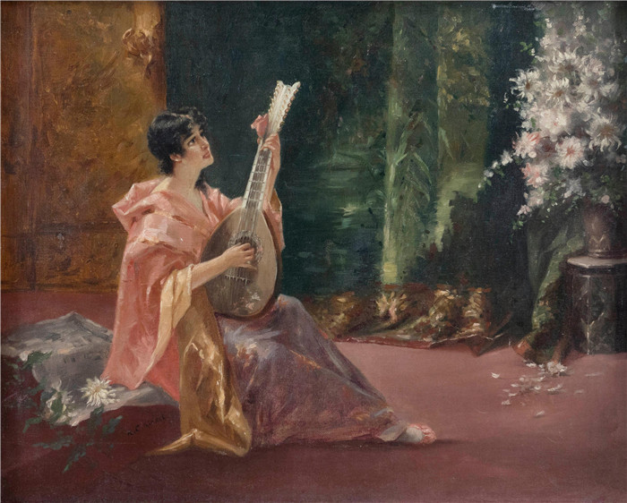 康拉德·基塞尔（Conrad Kiesel）高清作品-女孩与曼陀林