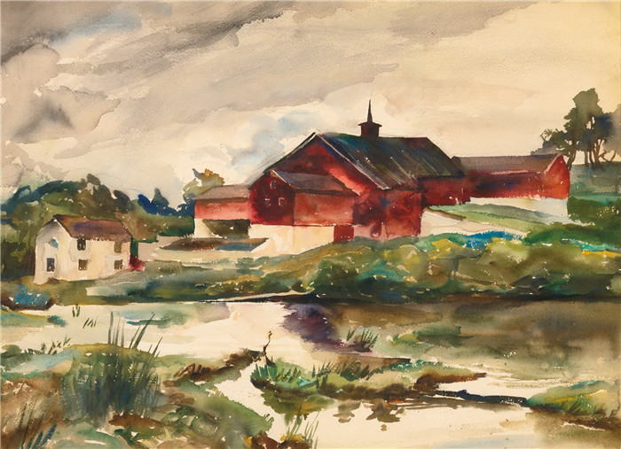 安德鲁·怀斯(Andrew Wyeth)高清作品-《红色谷仓研究》，1935年