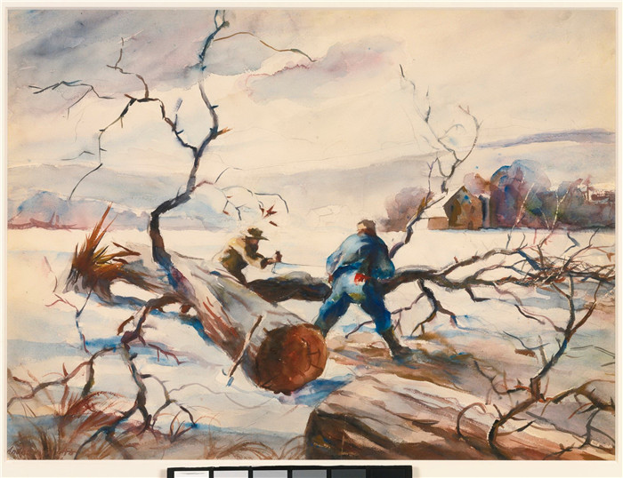 安德鲁·怀斯(Andrew Wyeth)高清作品-《砍柴》，1936年
