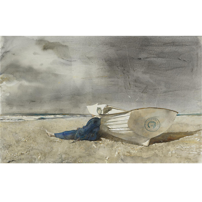 安德鲁·怀斯(Andrew Wyeth)高清作品-靠着船的女人
