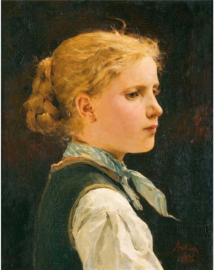 阿尔伯特·安克（Albert Anker）高清作品-一个女孩的肖像，1886