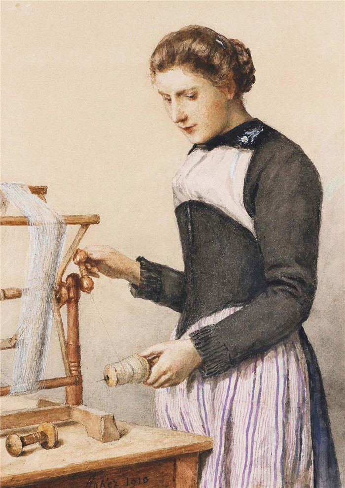 阿尔伯特·安克（Albert Anker）高清作品-织机上的年轻女子