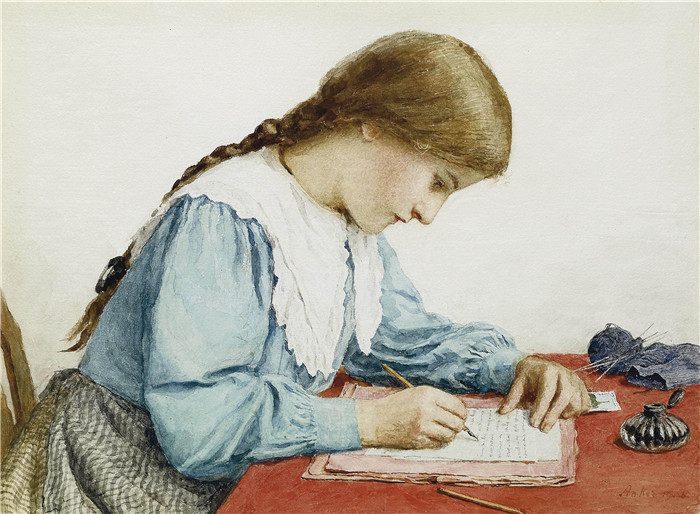 阿尔伯特·安克（Albert Anker）高清作品-写信女孩