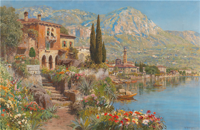 阿洛伊斯·阿内格(Alois Arnegger)高清作品-《加尔达湖上的丽娃》, 68.5 x 106 cm, framed