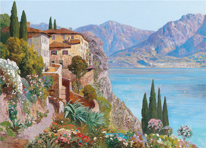 阿洛伊斯·阿内格(Alois Arnegger)高清作品-《科莫湖的游戏》, 68 x 93 cm