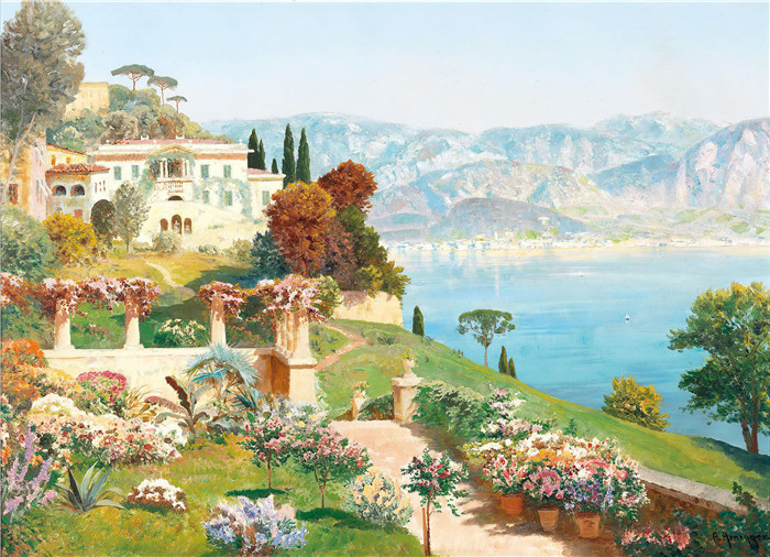 阿洛伊斯·阿内格(Alois Arnegger)高清作品-《科莫湖的游戏》, 71 x 101 cm