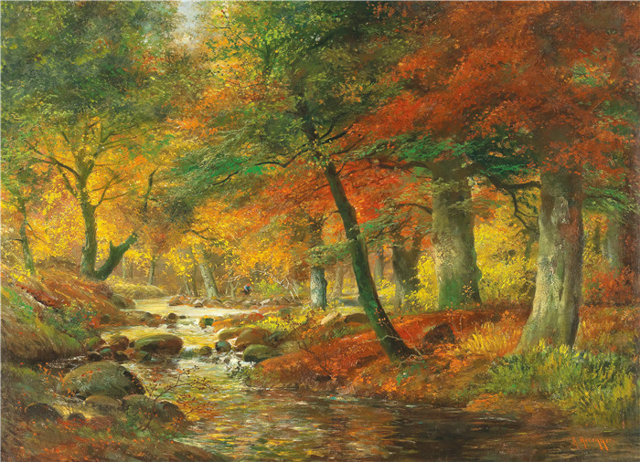 阿洛伊斯·阿内格(Alois Arnegger)高清作品-《秋天的河流景观》, 73 x 100 cm