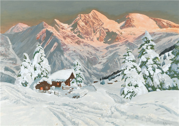 阿洛伊斯·阿内格(Alois Arnegger)高清作品-Alpenglow at Ferleiten, 70 x 100 cm