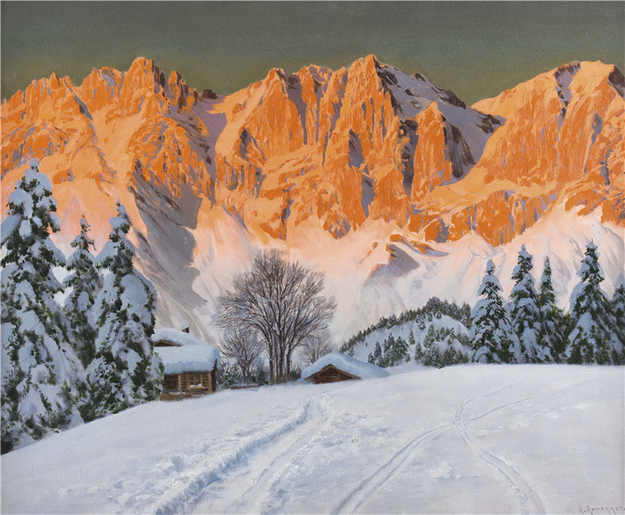 阿洛伊斯·阿内格(Alois Arnegger)高清作品-日落时的冬季景观