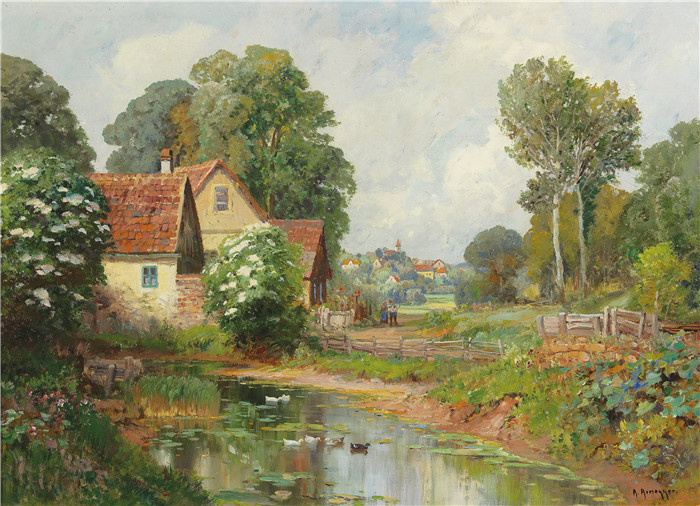 阿洛伊斯·阿内格(Alois Arnegger)高清作品-村庄的风景, 58 x 79,5 cm