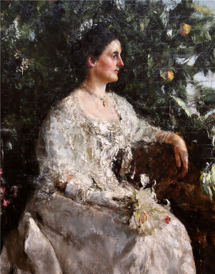 安东尼奥·曼奇尼(Antonio Mancini) 高清油画-《希恩夫人画像》，1907年