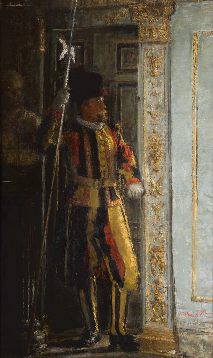 安东尼奥·曼奇尼(Antonio Mancini) 高清油画-梵蒂冈的瑞士卫队,1909年