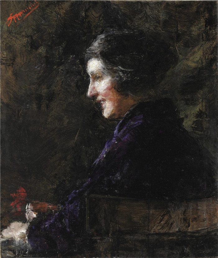 安东尼奥·曼奇尼(Antonio Mancini) 高清油画-迪莉娅 Delia, 1890年